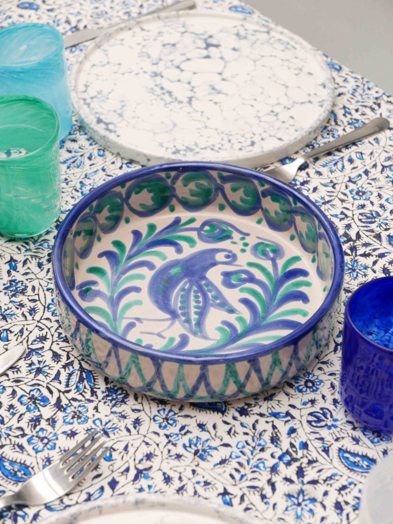 Plat ou petit saladier motif oiseau espagnol bleu et vert