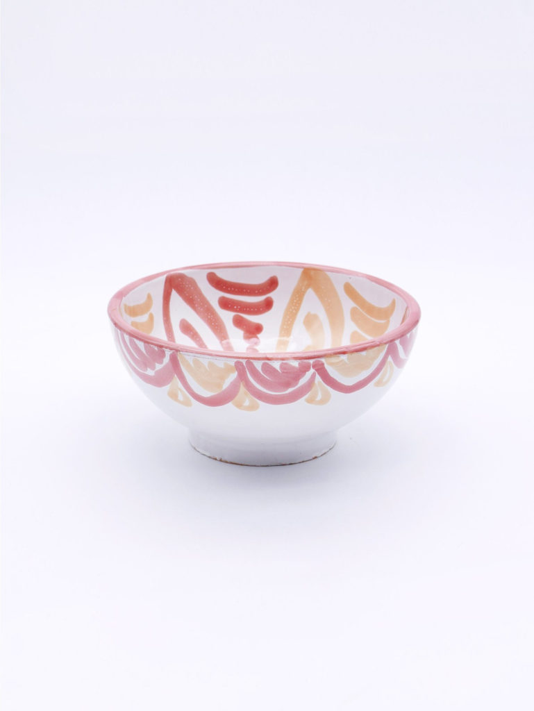 Petit bol à soupe ou céréales en céramique blanche et rose avec motifs peints à la main