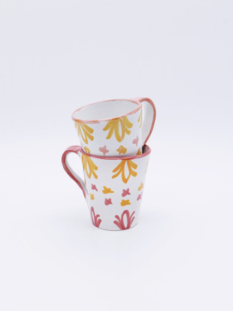 Tasse avec anse - Mug en céramique blanc rose et jaune - Fabrication artisanale en Espagne