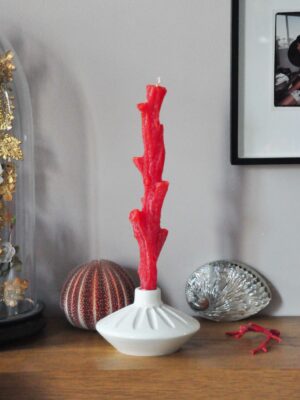 Large trompe-l'oeil candle in red coral